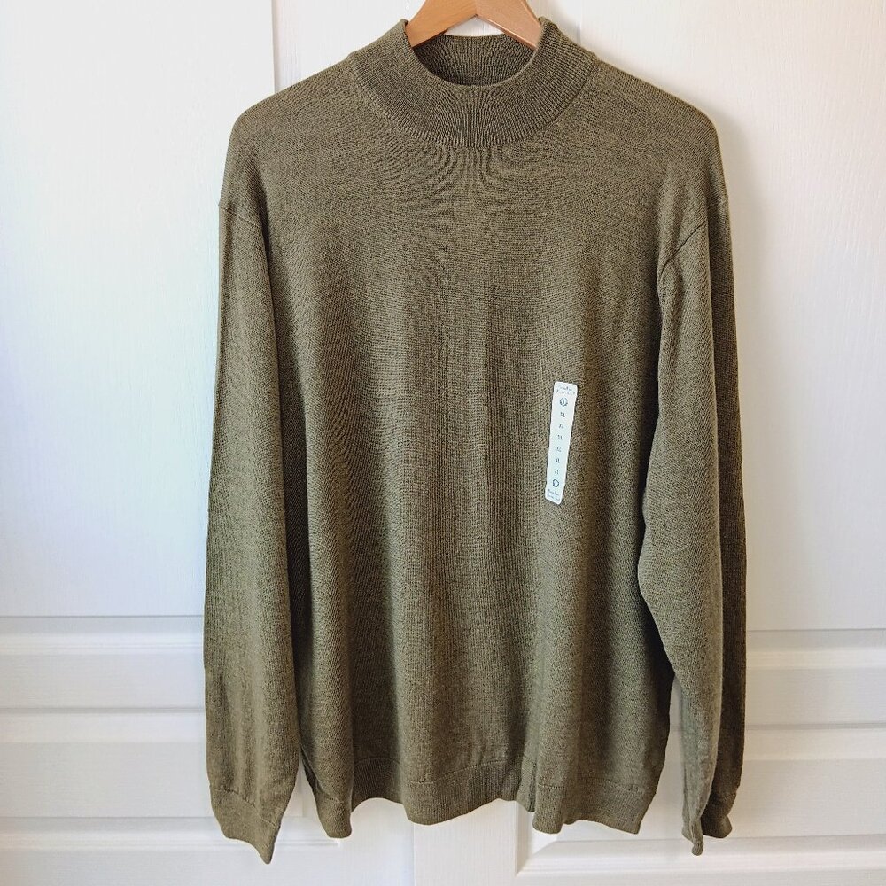 Turnbury Men's Celery Heather Green Mock Neck Merino Wool Sweater Size XL